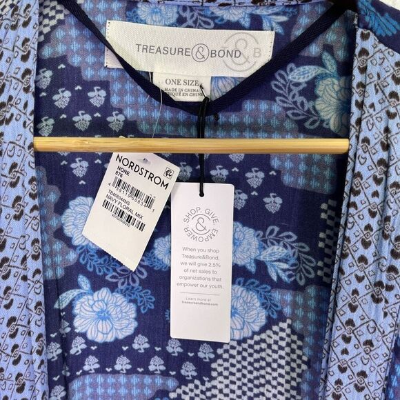 Treasure & Bond Navy Floral Mix Open Front Cardigan One Size NWT - Picture 3 of 6